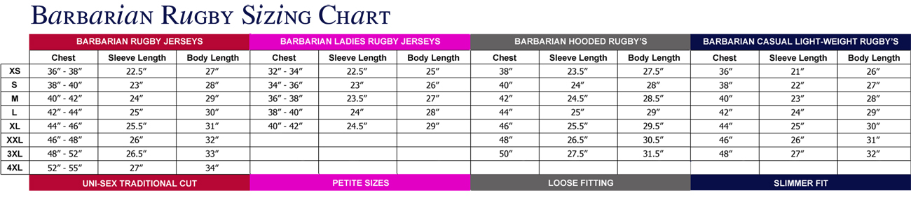 Jersey & Socks Size Chart –
